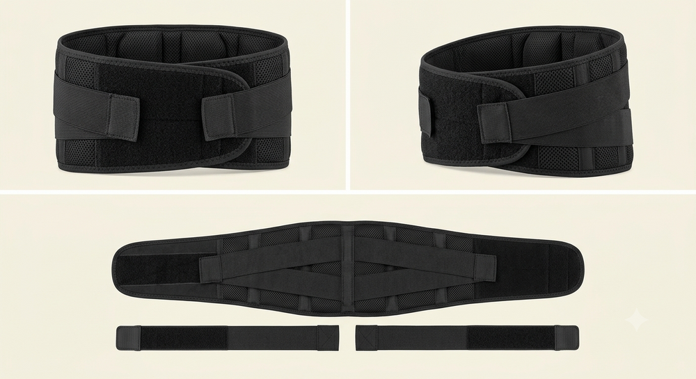 LumbarPro — vista frontal, trasera y desplegada